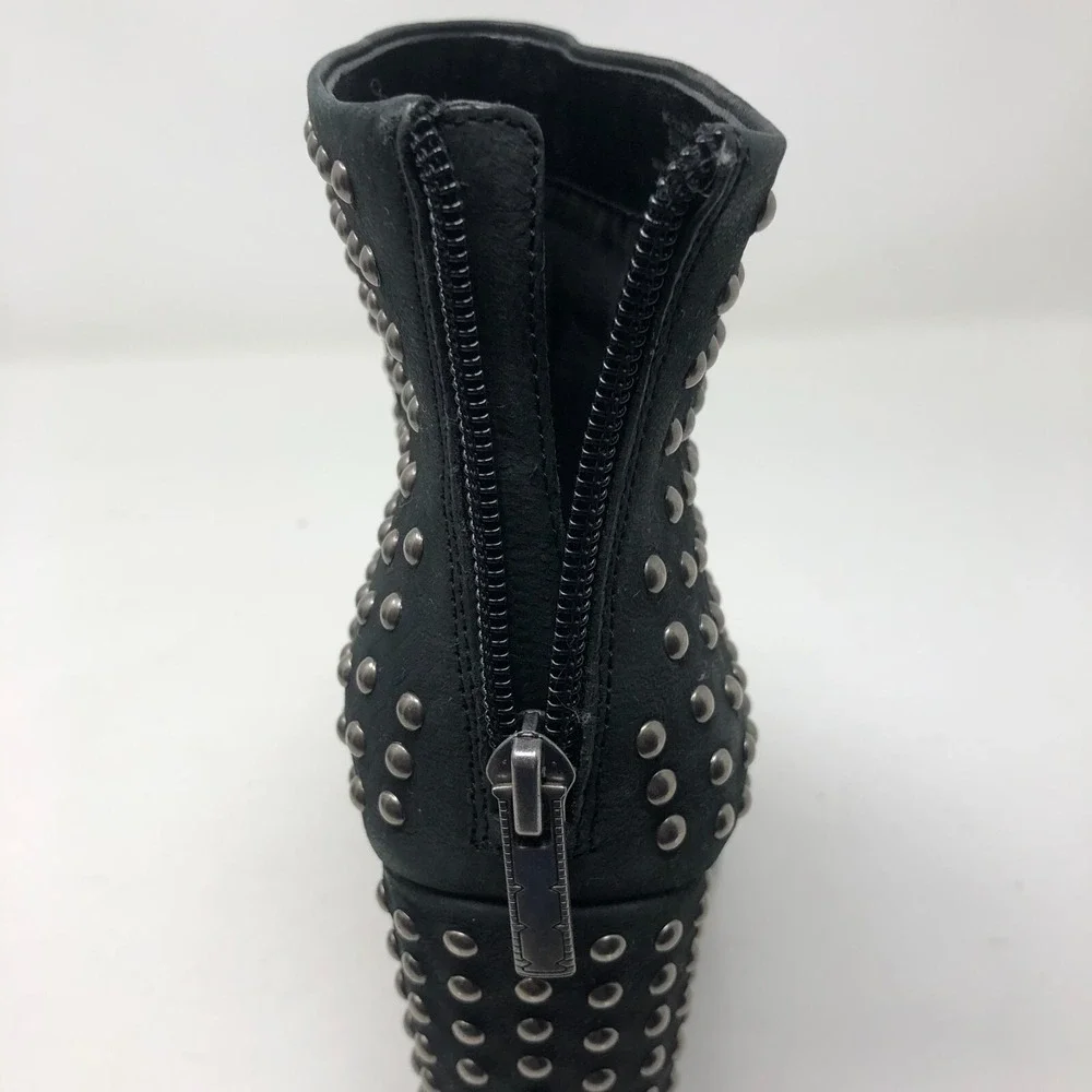 Mercer Edit Black Leather Full Monty Studded Booties Womens 6.5 Almond Toe 4